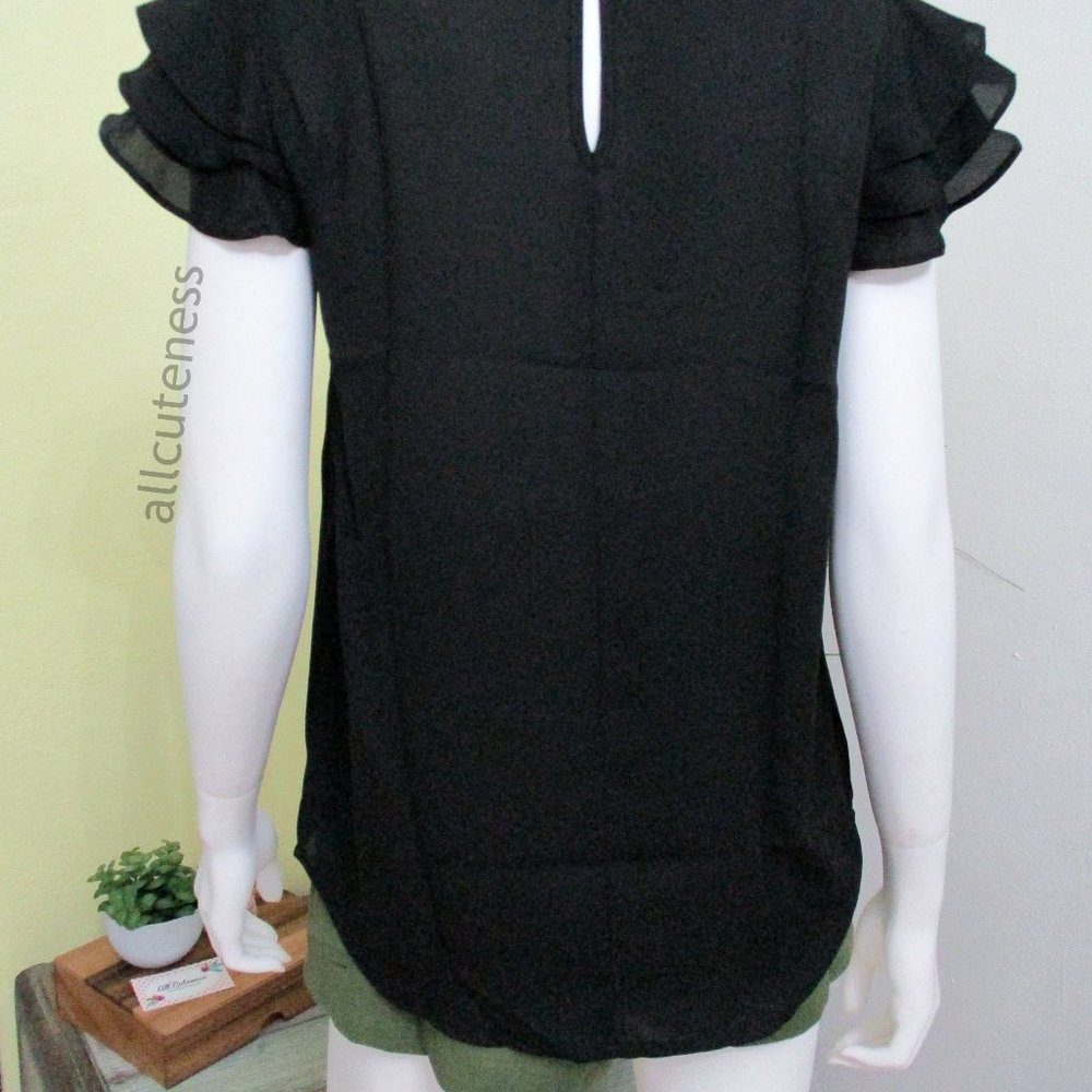 Black Ruffle Short Sleeve Top - Picture 6 of 6